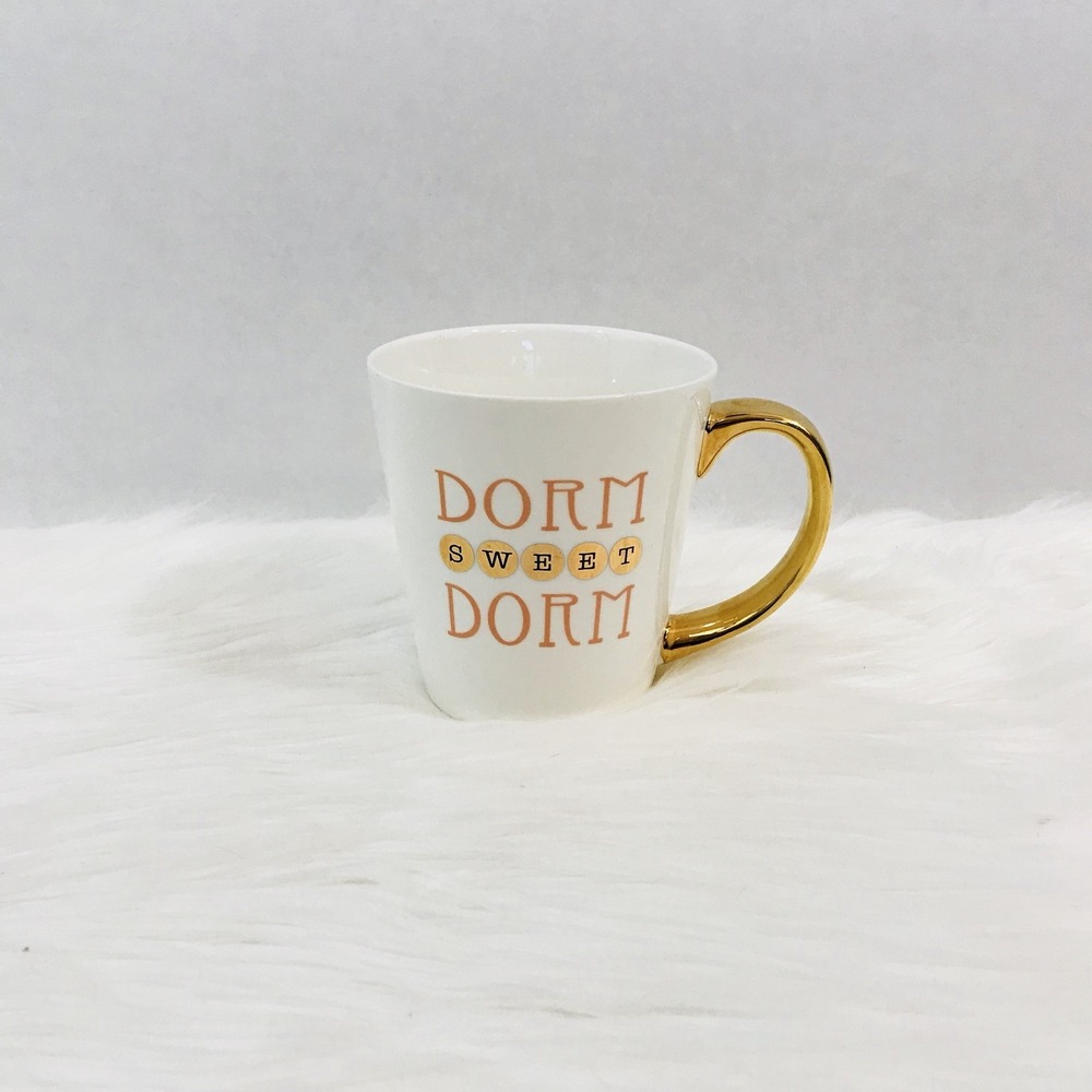 Dorm Sweet Dorm Coffee Mug Gold Accents College Student Back To School